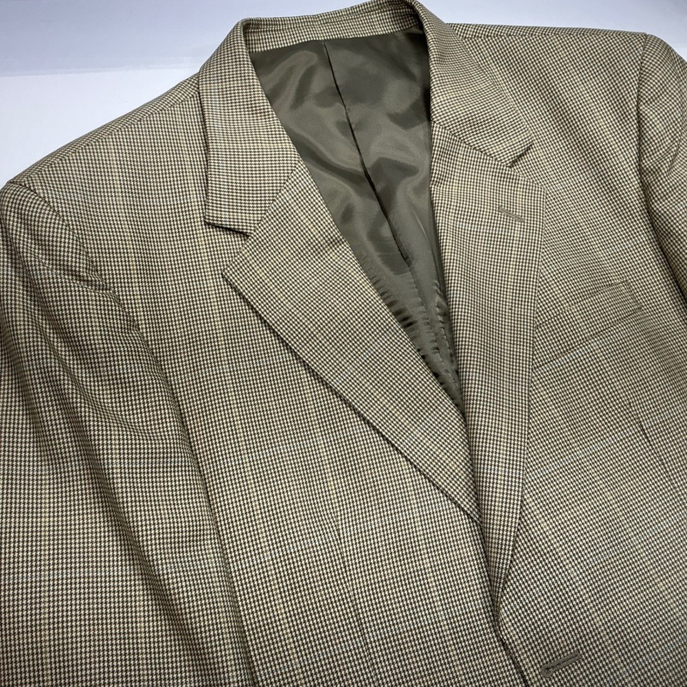 Zino Mens 44L Houndstooth Wool Blazer Sport Coat Jacket Beige Classic Fit - Picture 2 of 8